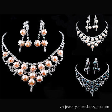 Dinner pearl necklace sets jewelry, match the earrings, necklace and rings